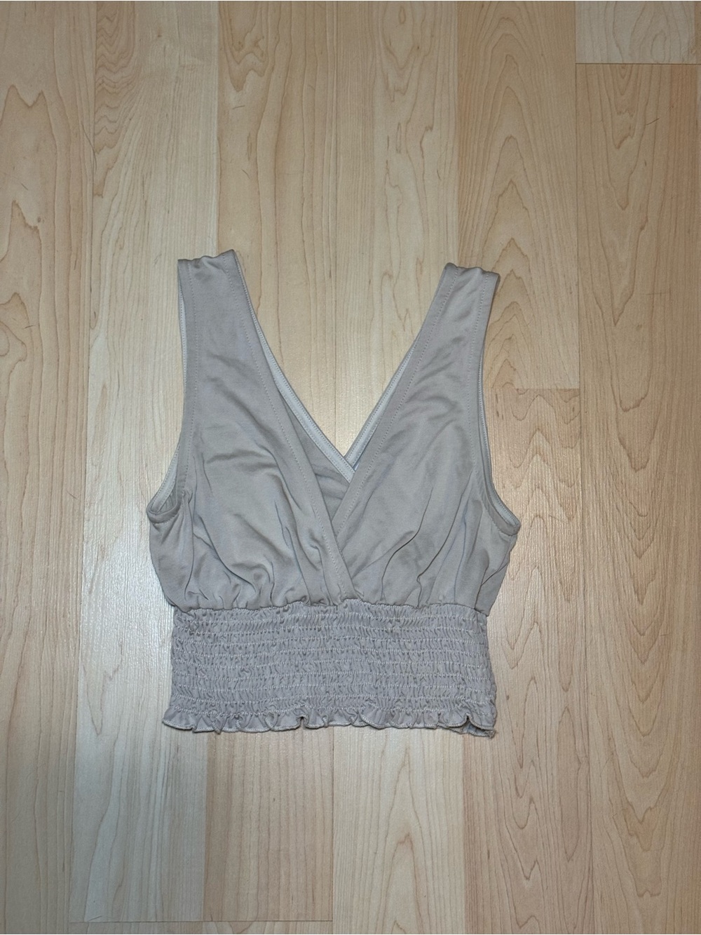 Smocked Waist Sleeveless V-Neck Crop Top